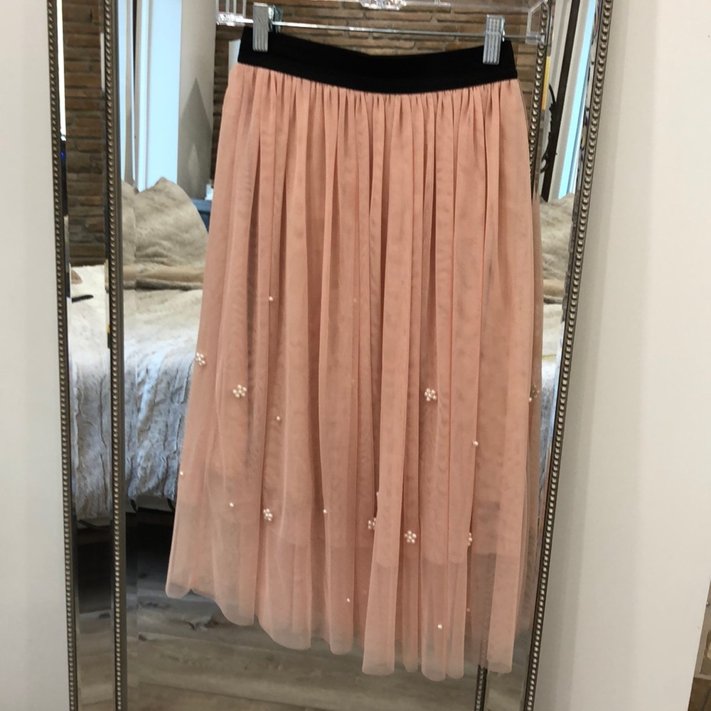 MIDI blush tulle skirt with pearl detail